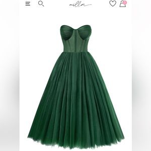 Milla Emerald Green Strapless Puffy Midi Tulle Dress (corset lace up top)